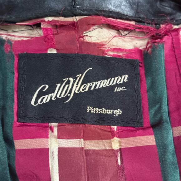 Vintage Carl W. Herrmann Persian Lamb Fur Coat w/ Leather Trim & Brass Hardware - Picture 15 of 16